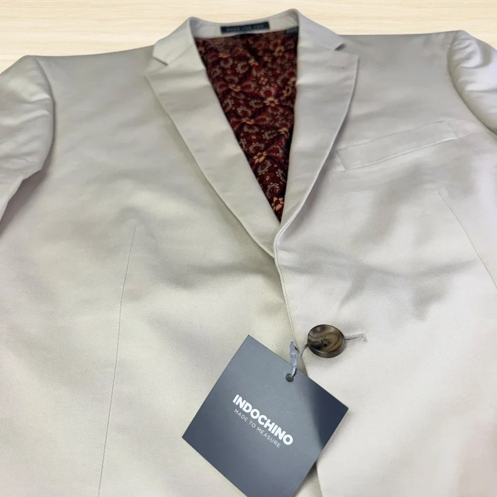 Indochino Made to Measure Tan Blazer Red Floral Lining Sport Coat Mens 40R